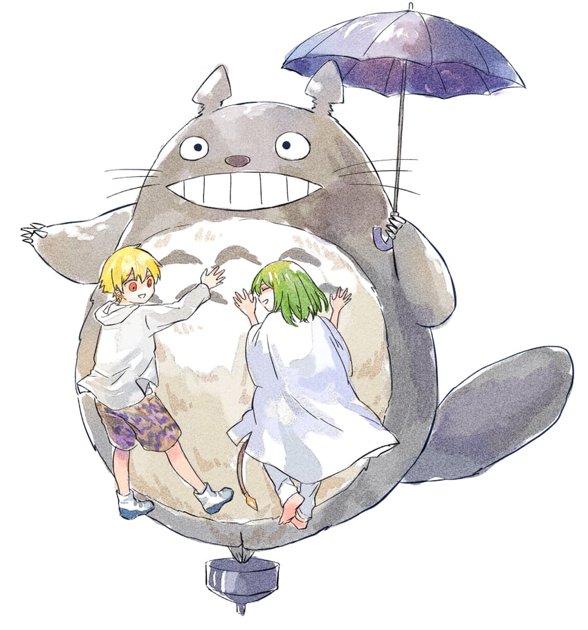 gilgamesh, enkidu, child gilgamesh, and totoro (fate and 2 more) drawn by himeko_(nico6v6pachi)