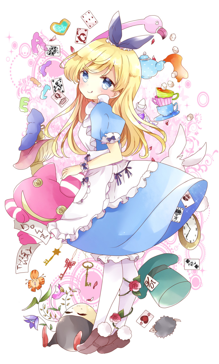 alice, white rabbit, cheshire cat, caterpillar, and humpty dumpty (alice's adventures in wonderland) drawn by tsukiyo_(skymint)