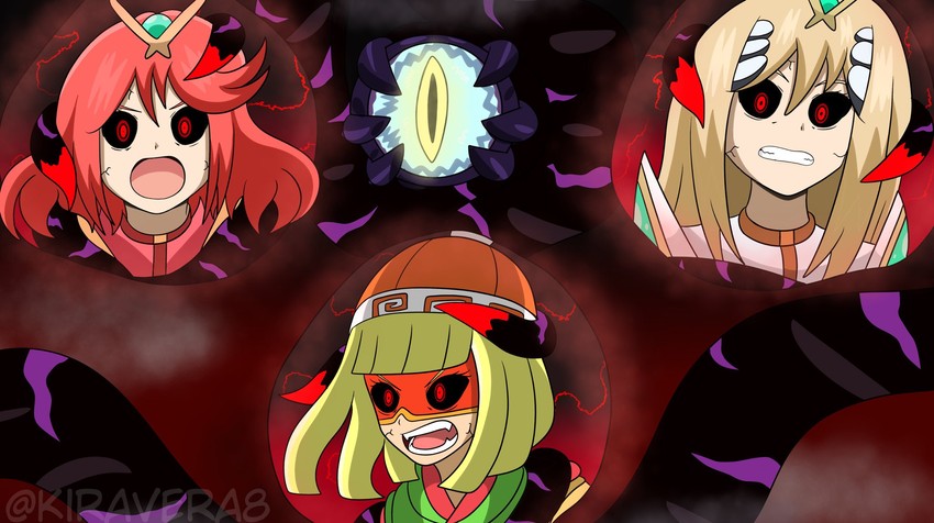 pyra, mythra, min min, and dharkon (xenoblade chronicles and 3 more) drawn by kiravera8
