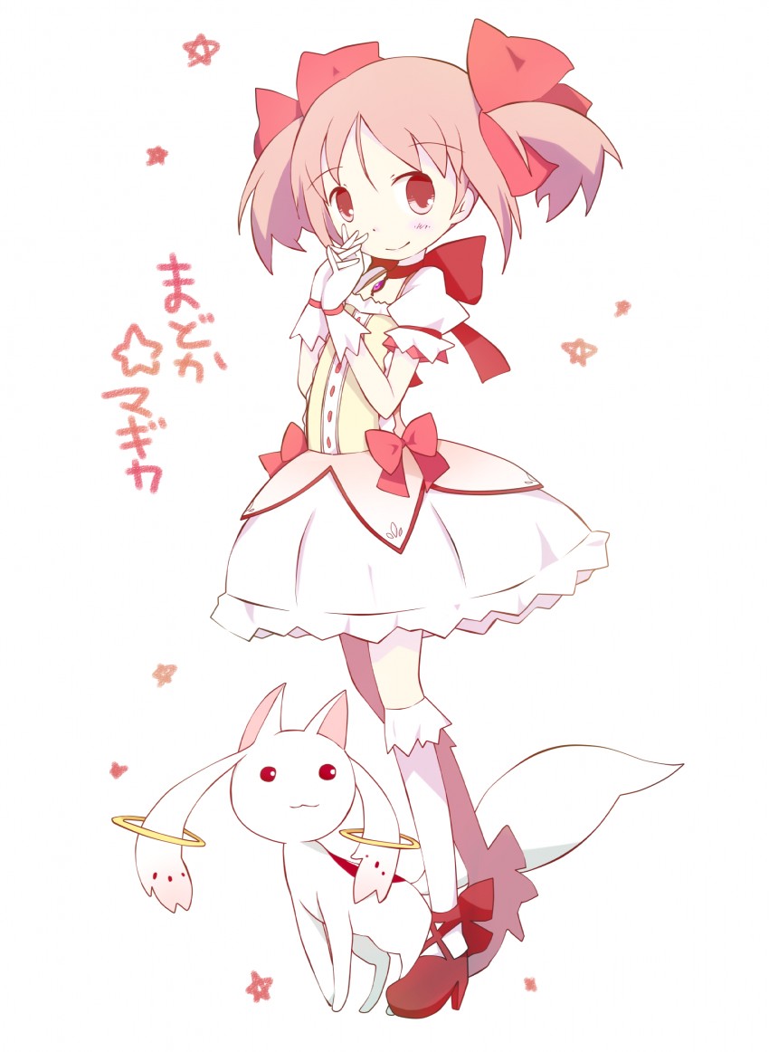 kaname madoka and kyubey (mahou shoujo madoka magica) drawn by tsumura_z