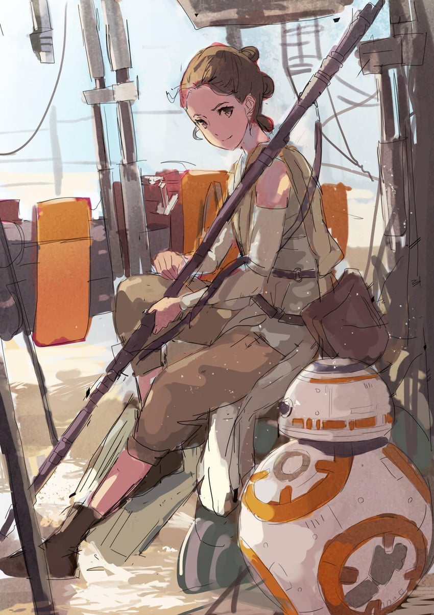 rey and bb-8 (star wars and 1 more) drawn by ooi_choon_liang