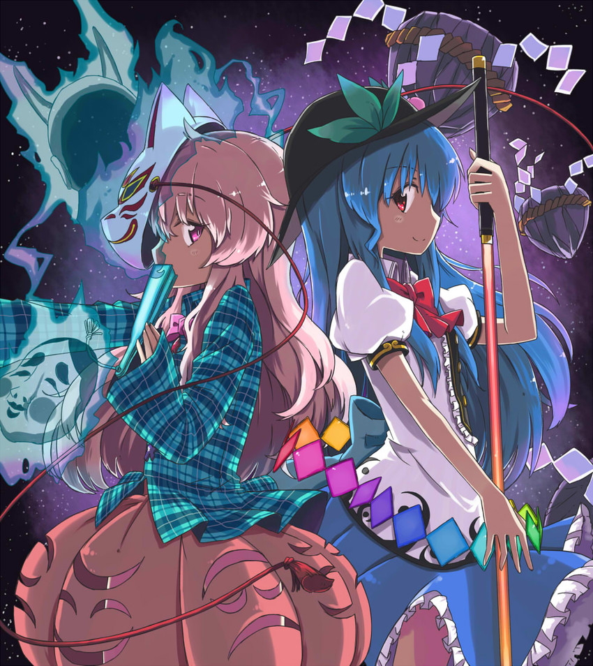 hinanawi tenshi and hata no kokoro (touhou) drawn by ueshita