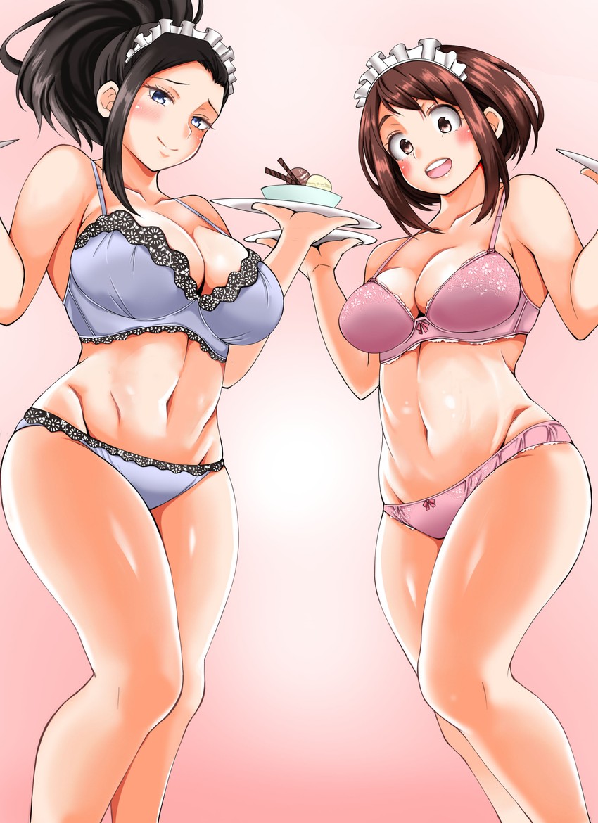 uraraka ochaco and yaoyorozu momo (boku no hero academia) drawn by adahcm