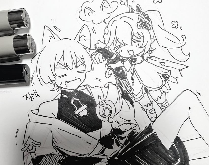 scaramouche, nahida, and wanderer (genshin impact) drawn by u_u_k_e_n
