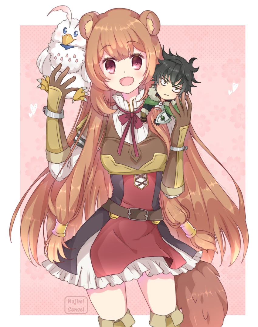 raphtalia, iwatani naofumi, and filo (tate no yuusha no nariagari) drawn by najimi_sensei