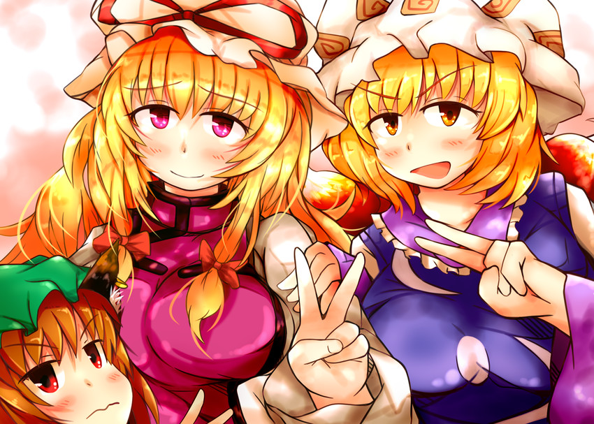 yakumo yukari, yakumo ran, and chen (touhou) drawn by uemen
