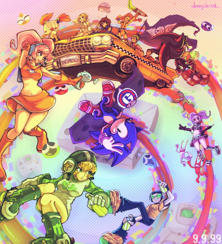 sonic the hedgehog, shadow the hedgehog, puyo, gum, ulala, and 8 more (sonic and 9 more) drawn by jennyjackals