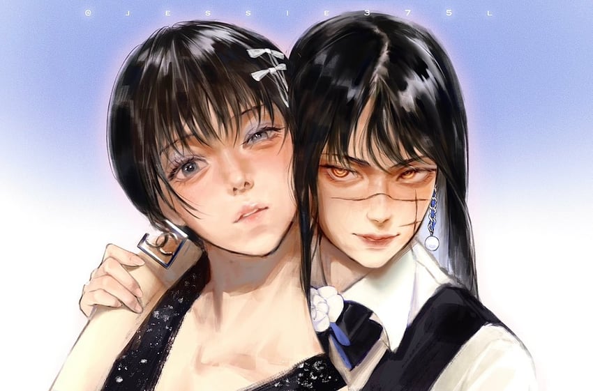 yoru and mitaka asa (chainsaw man) drawn by eulbhitomi