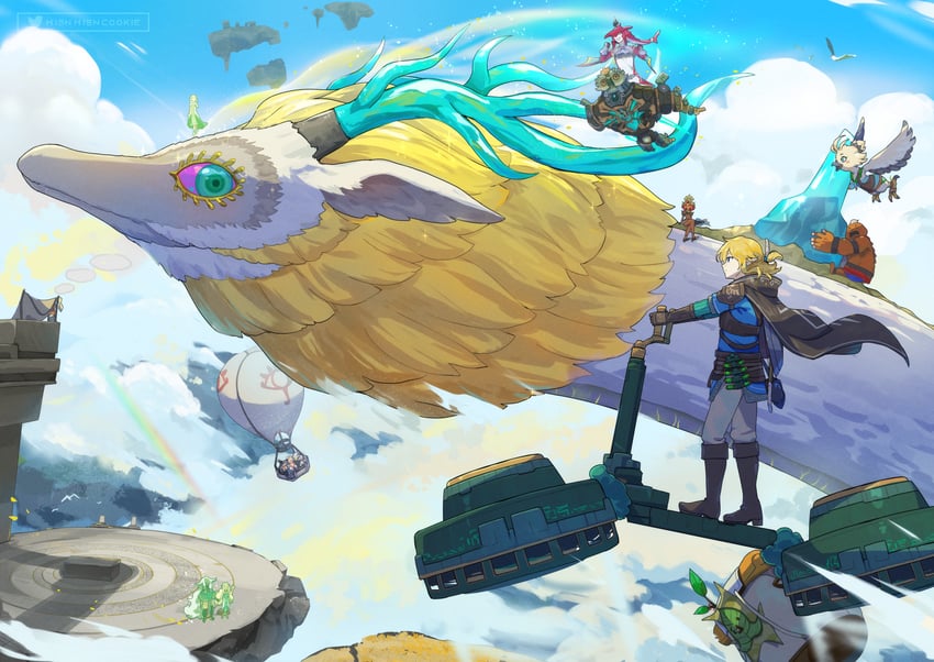 link, princess zelda, purah, sidon, korok, and 8 more (the legend of zelda and 1 more) drawn by hsin