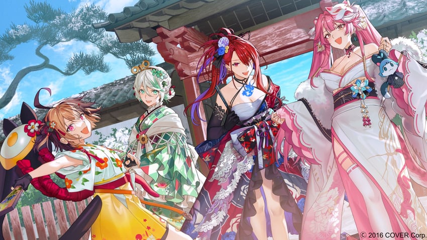 raora panthera, gigi murin, cecilia immergreen, and elizabeth rose bloodflame (hololive and 1 more) drawn by kyo_zip