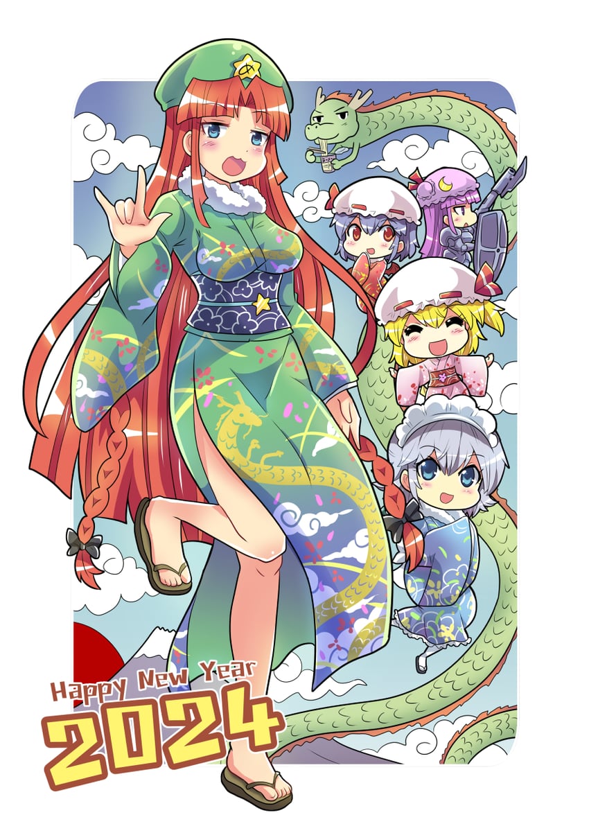 remilia scarlet, flandre scarlet, izayoi sakuya, patchouli knowledge, and hong meiling (touhou and 1 more) drawn by colonel_aki