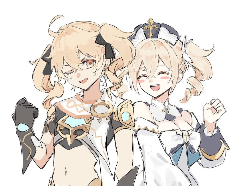 aether and barbara (genshin impact) drawn by nihon_no_hentai
