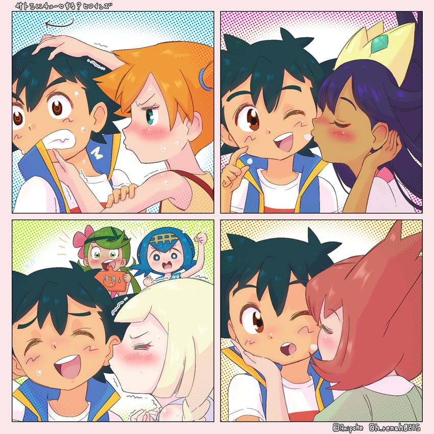 lillie, ash ketchum, misty, rotom, lana, and 5 more (pokemon and 3 more) drawn by h_renah