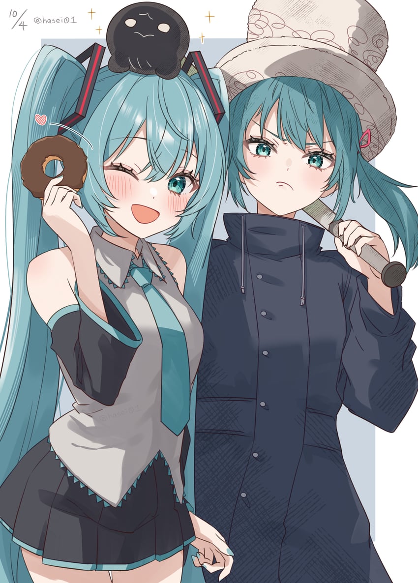 hatsune miku (vocaloid and 1 more) drawn by hasei_(hasei01)