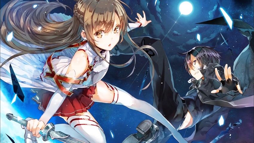 asuna and kirito (sword art online) drawn by yuugen