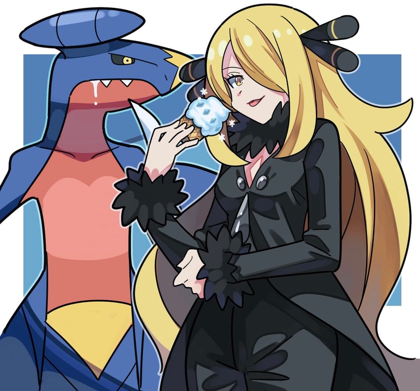 cynthia and garchomp (pokemon and 1 more) drawn by stchame