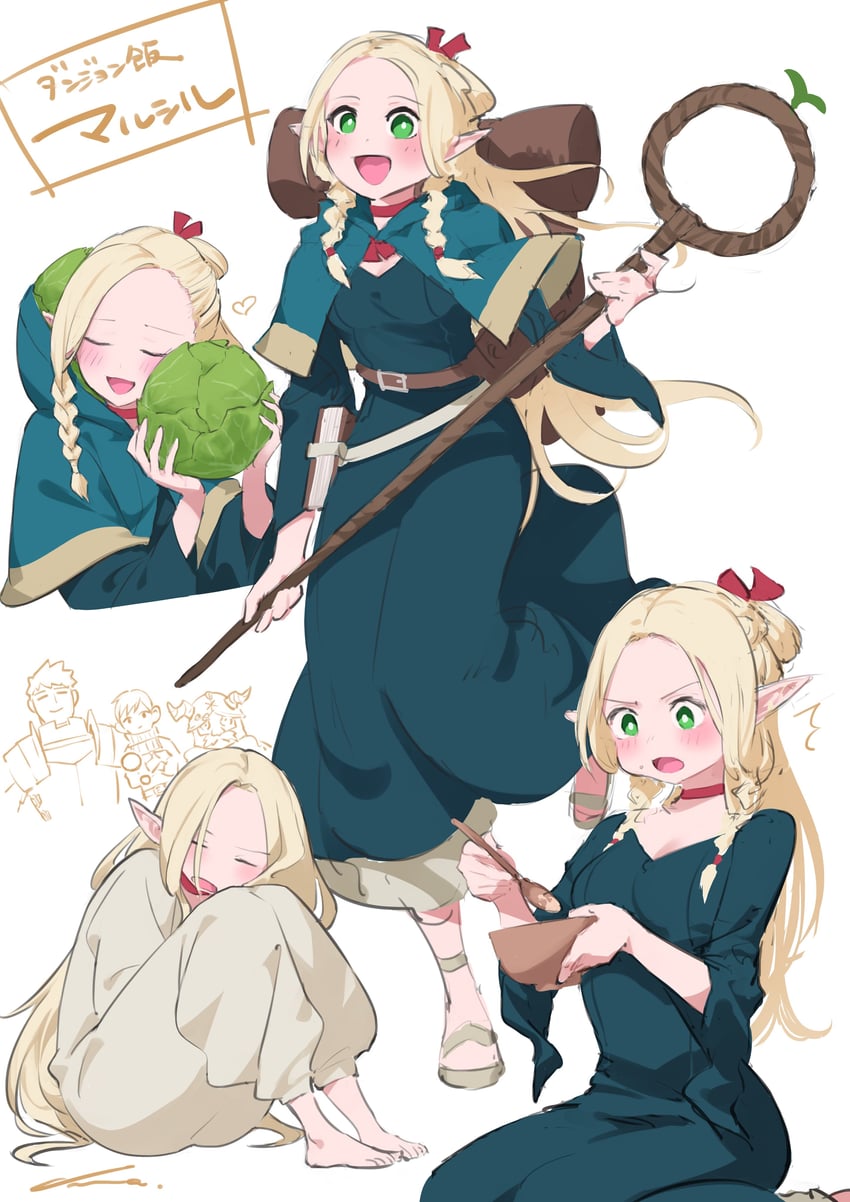 marcille donato, laios touden, senshi, and chilchuck tims (dungeon meshi) drawn by nemoto_yuuma