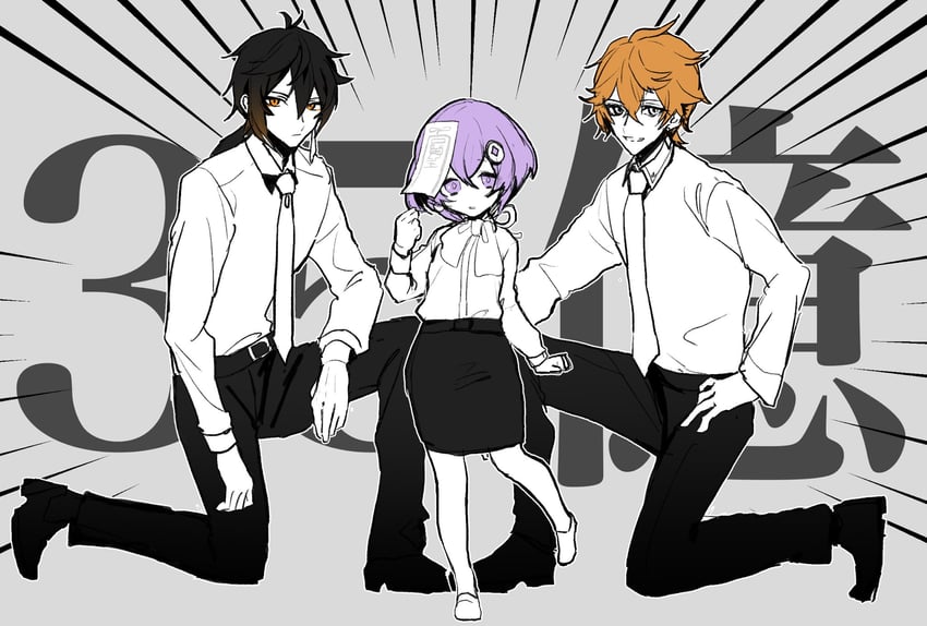zhongli, tartaglia, qiqi, and blouson chiemi (genshin impact) drawn by c3t_gg