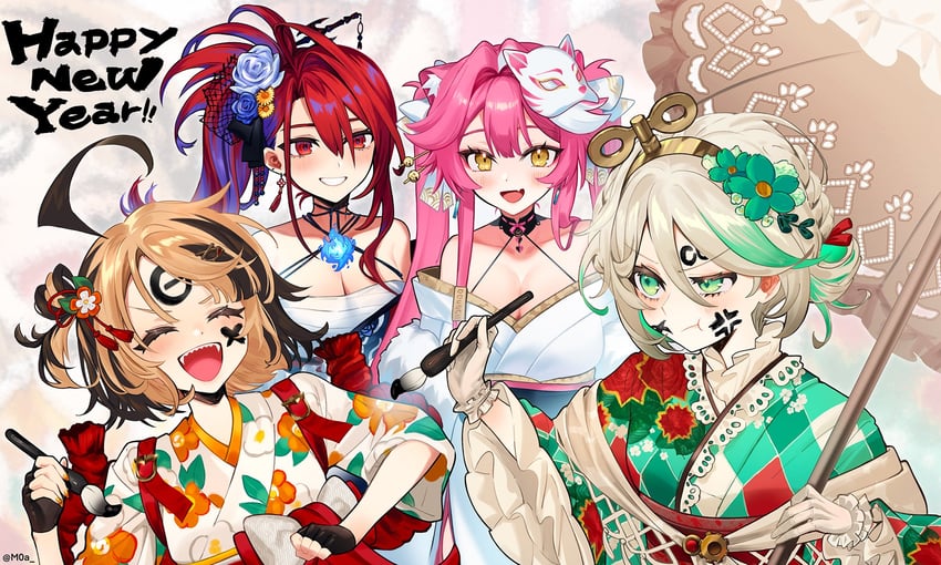 raora panthera, gigi murin, cecilia immergreen, and elizabeth rose bloodflame (hololive and 1 more) drawn by moa_(21energy12)