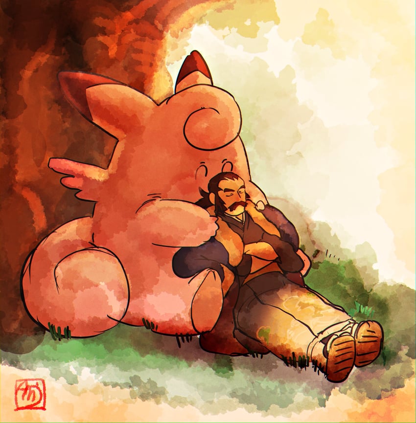 clefable and kamado (pokemon and 1 more) drawn by amu_(omoro3bot)