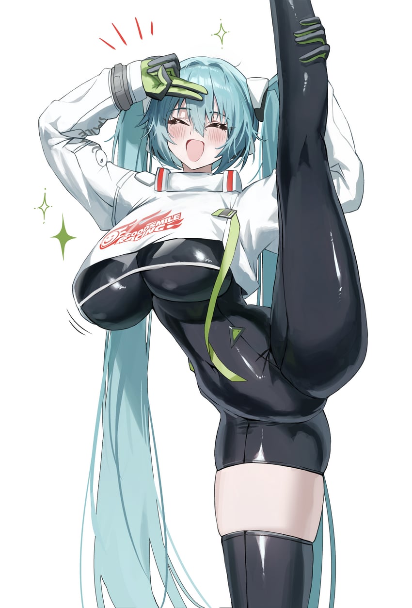 hatsune miku and racing miku (vocaloid and 1 more) drawn by dotthebot