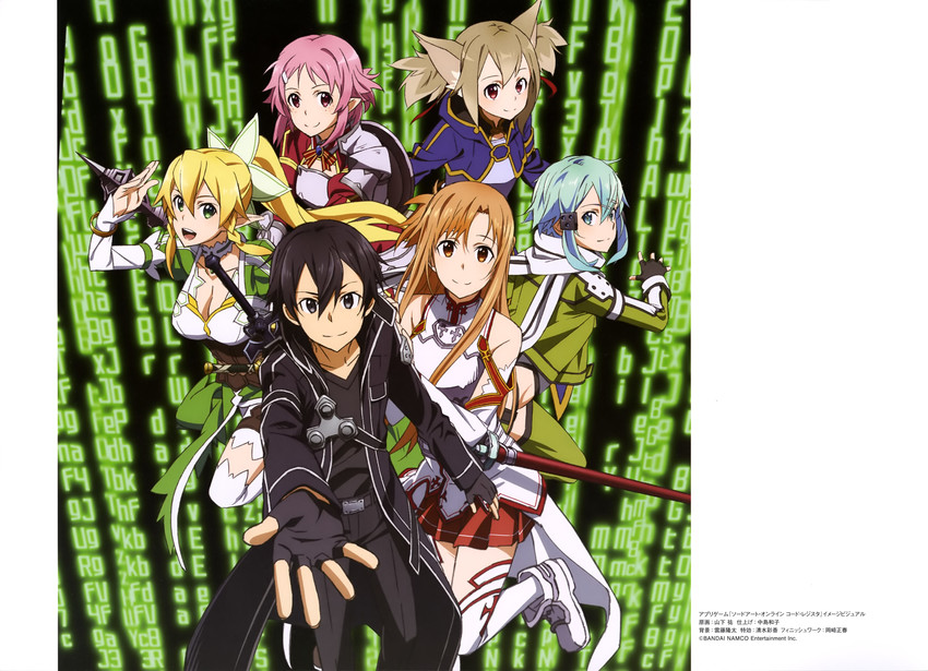 asuna, kirito, sinon, leafa, silica, and 1 more (sword art online) drawn by yamashita_yuu