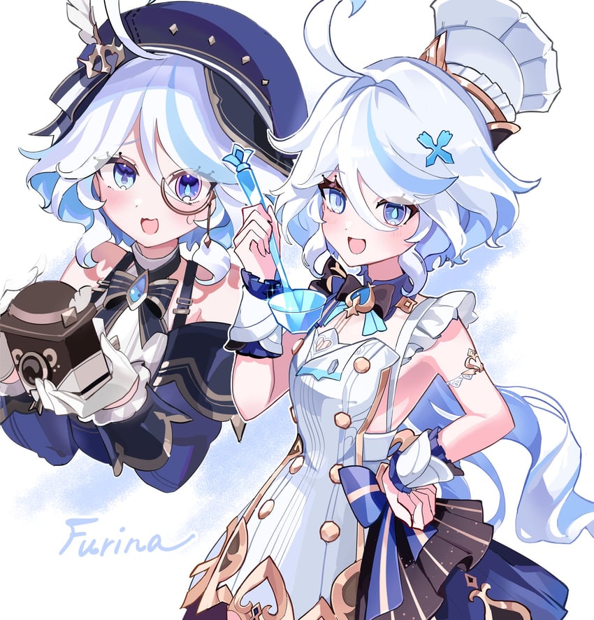 furina, charlotte, and escoffier (genshin impact) drawn by chaena_(exmd3552)