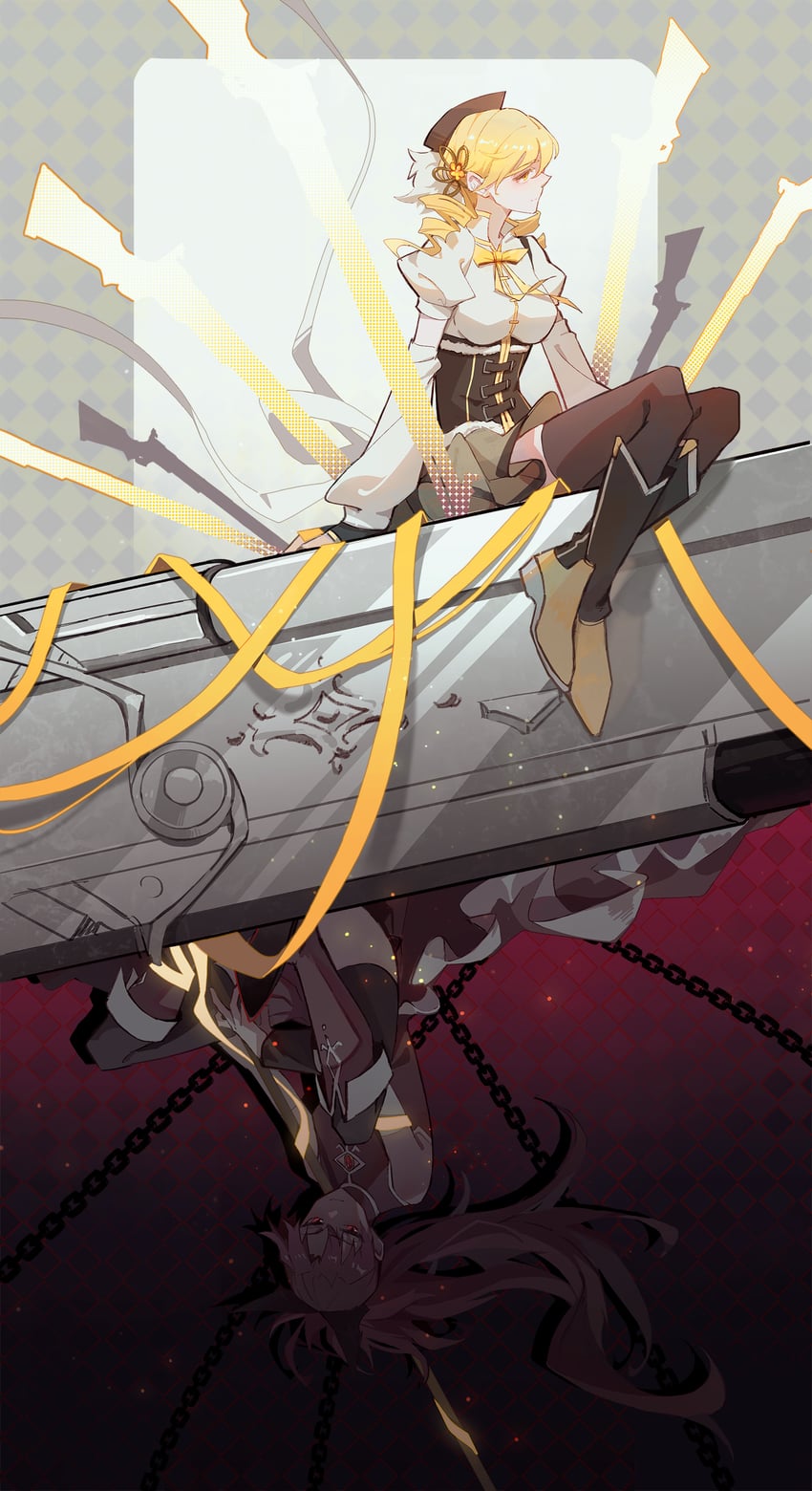 sakura kyoko and tomoe mami (mahou shoujo madoka magica) drawn by die_(die0118)