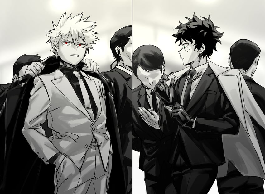 midoriya izuku and bakugou katsuki (boku no hero academia) drawn by vvv_hrac