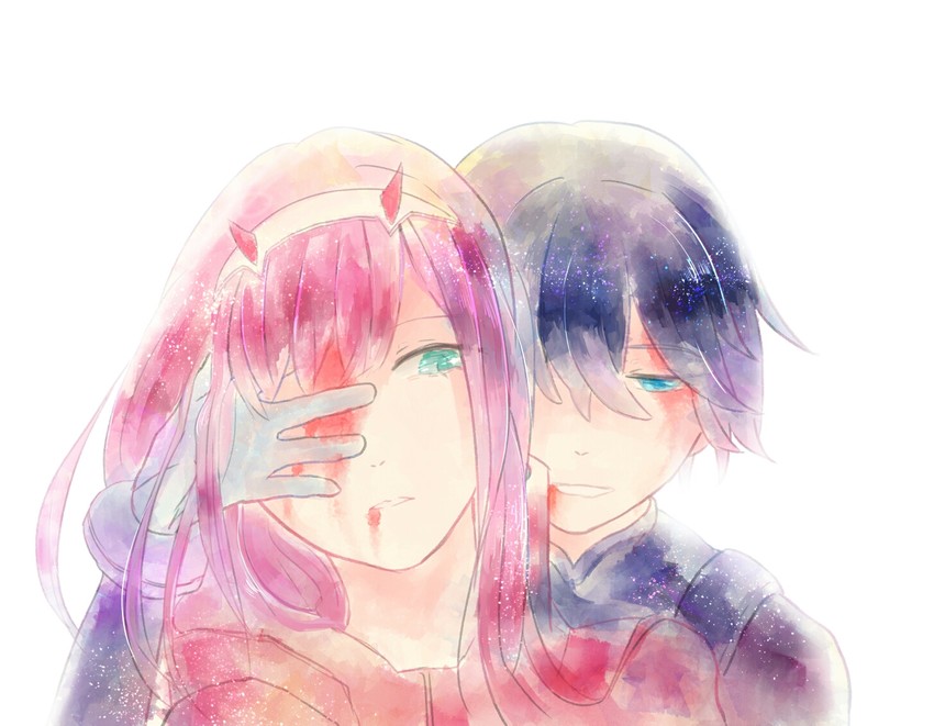 zero two and hiro (darling in the franxx) drawn by korokoromonaka