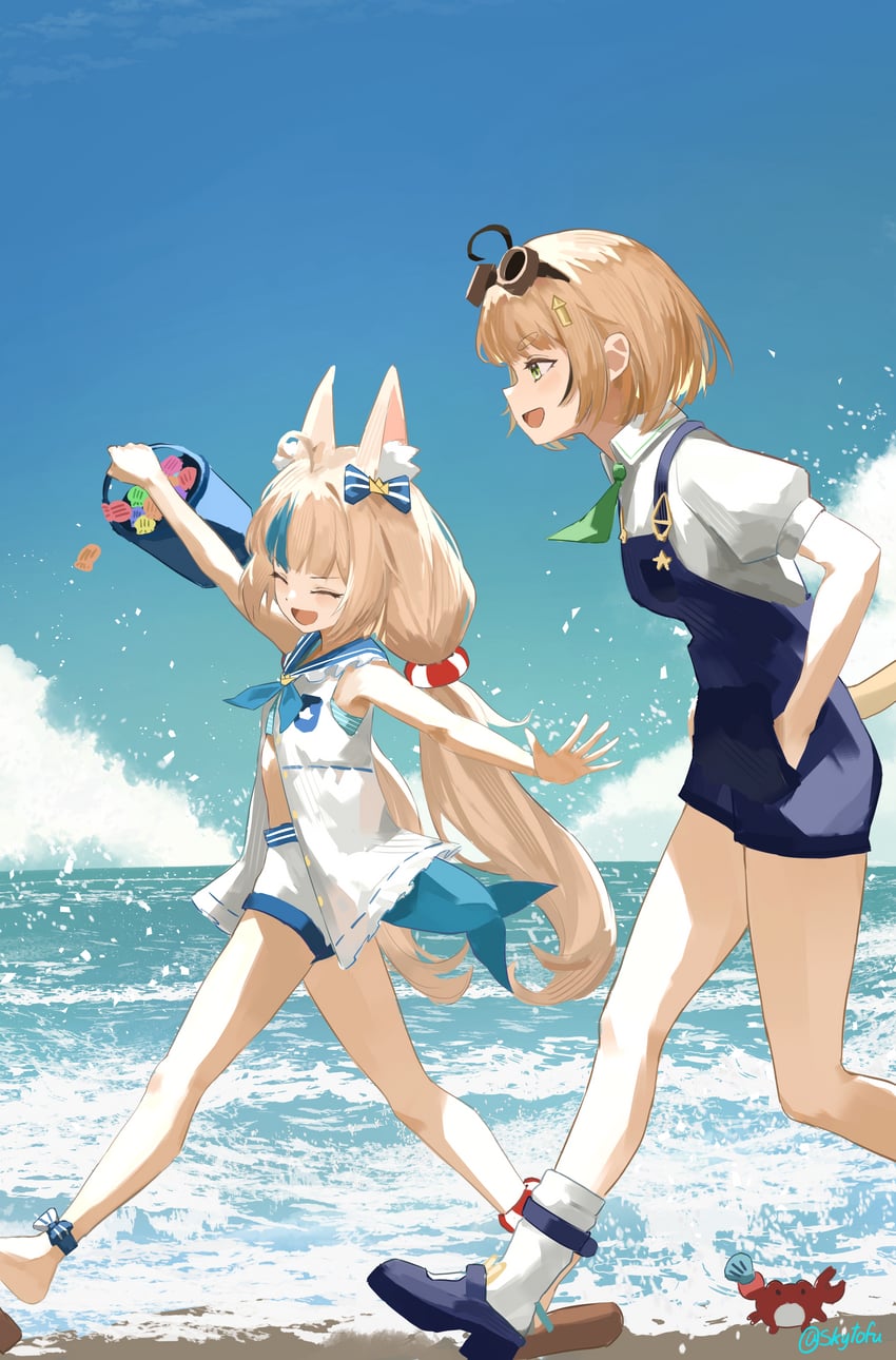 sameko saba, dooby, and kaniki (indie virtual youtuber) drawn by skytofu
