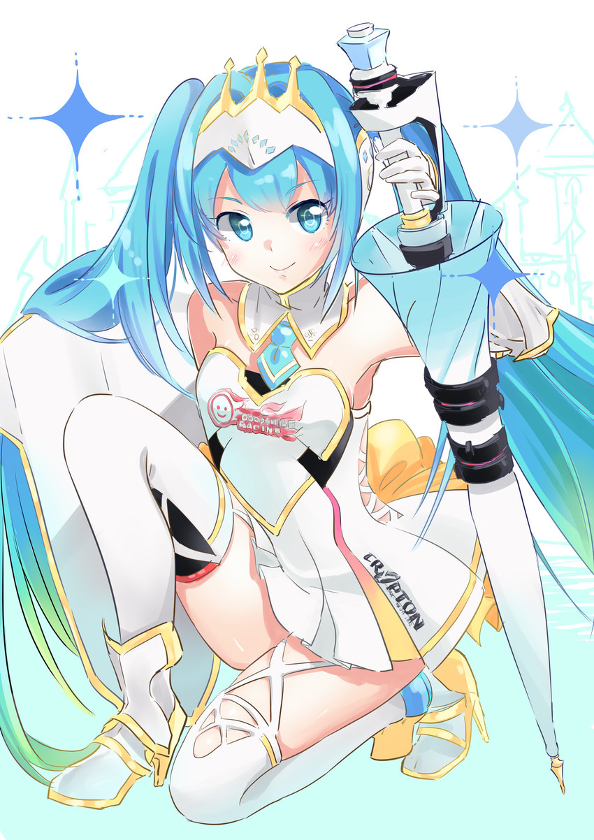 hatsune miku and racing miku (vocaloid and 1 more) drawn by agonasubi
