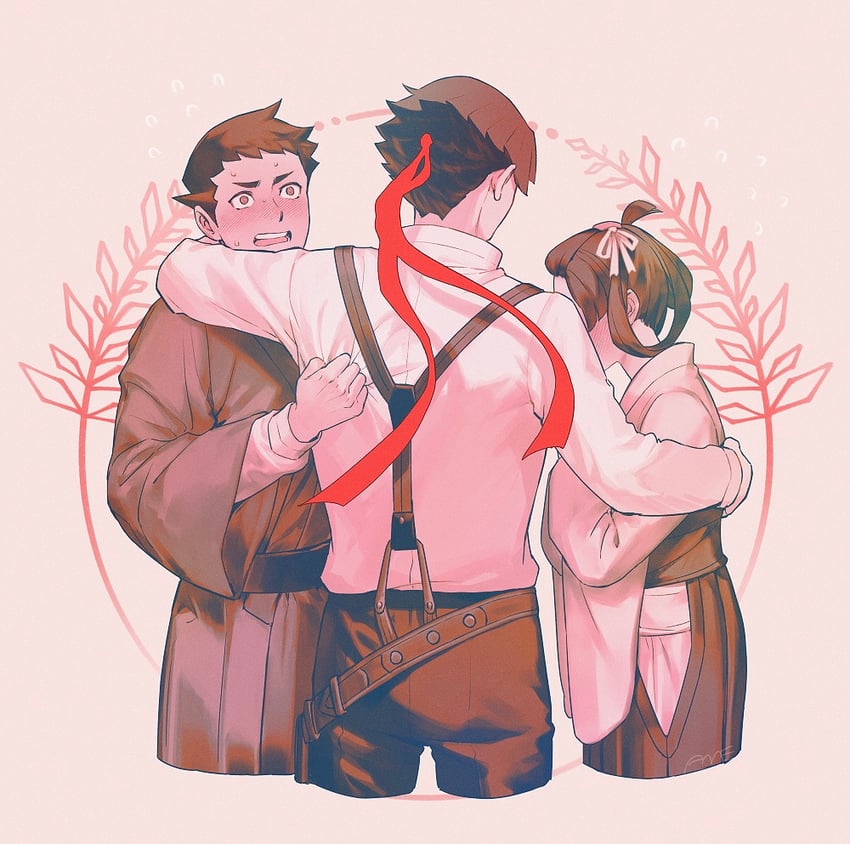 ryunosuke naruhodo, kazuma asogi, and susato mikotoba (ace attorney and 1 more) drawn by amemomism