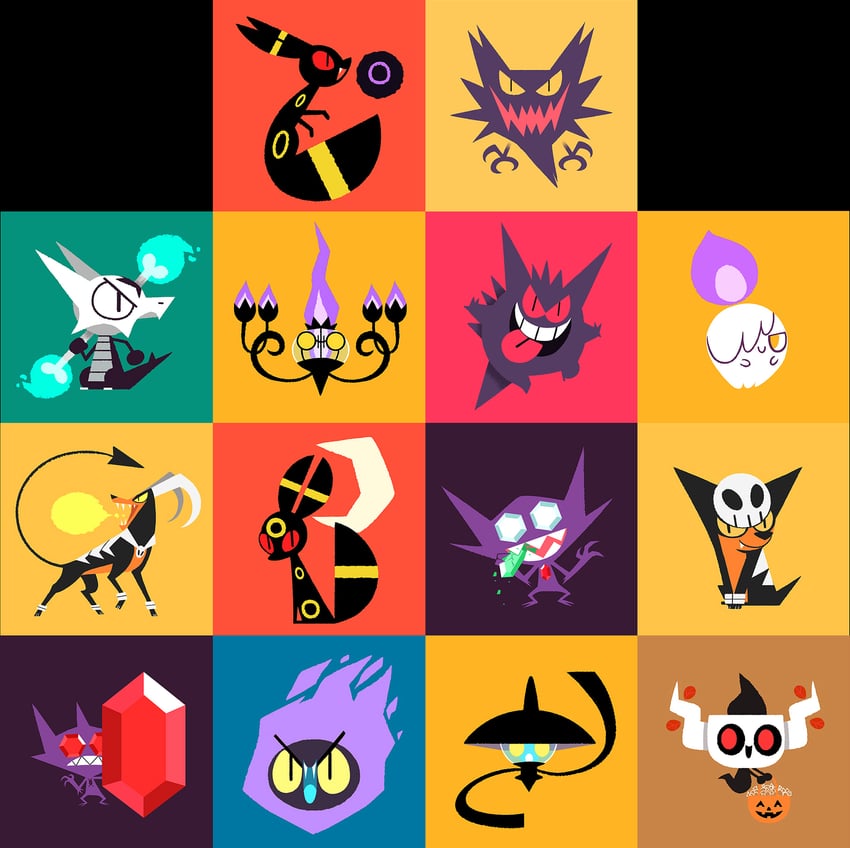 umbreon, gengar, litwick, chandelure, haunter, and 7 more (pokemon) drawn by julesdrawz