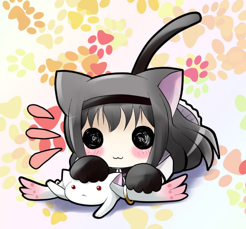 akemi homura and kyubey (mahou shoujo madoka magica) drawn by yume_shokunin