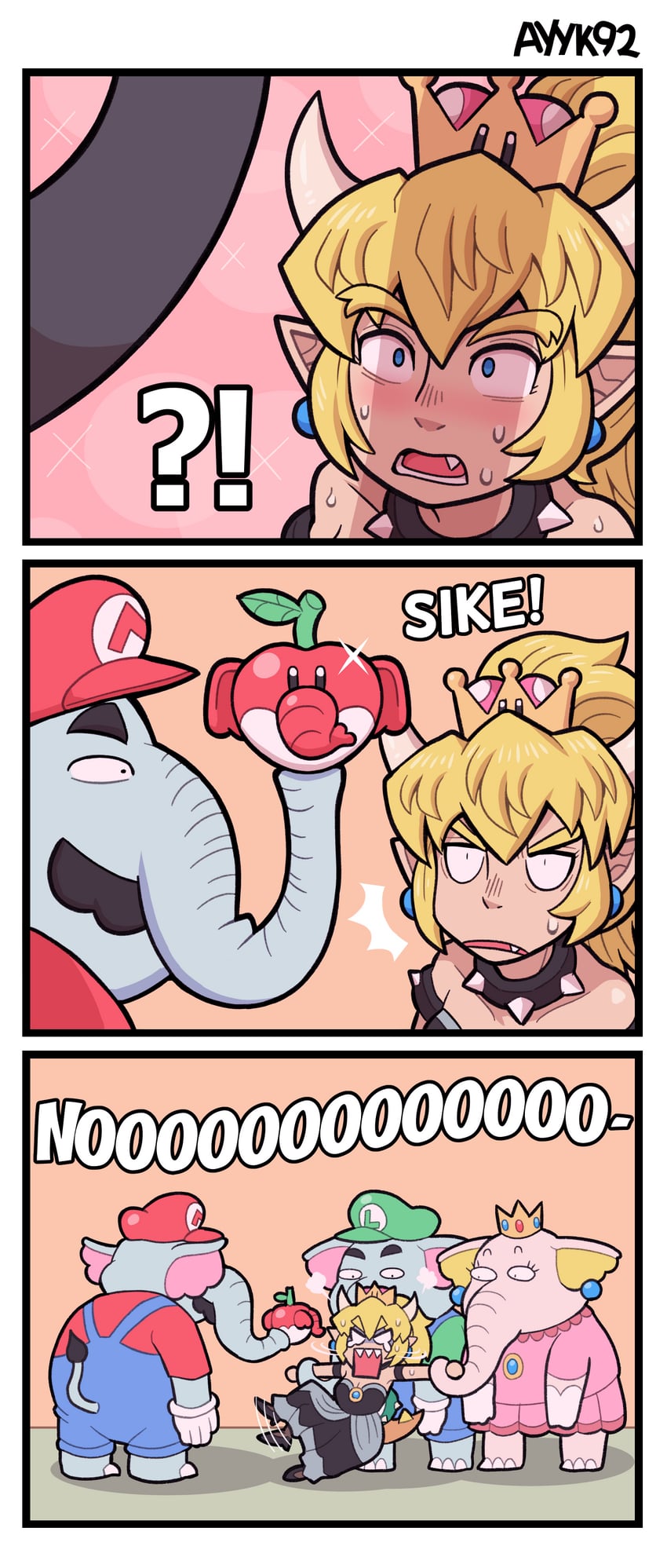 princess peach, mario, bowsette, luigi, elephant mario, and 2 more (mario and 2 more) drawn by ayyk92