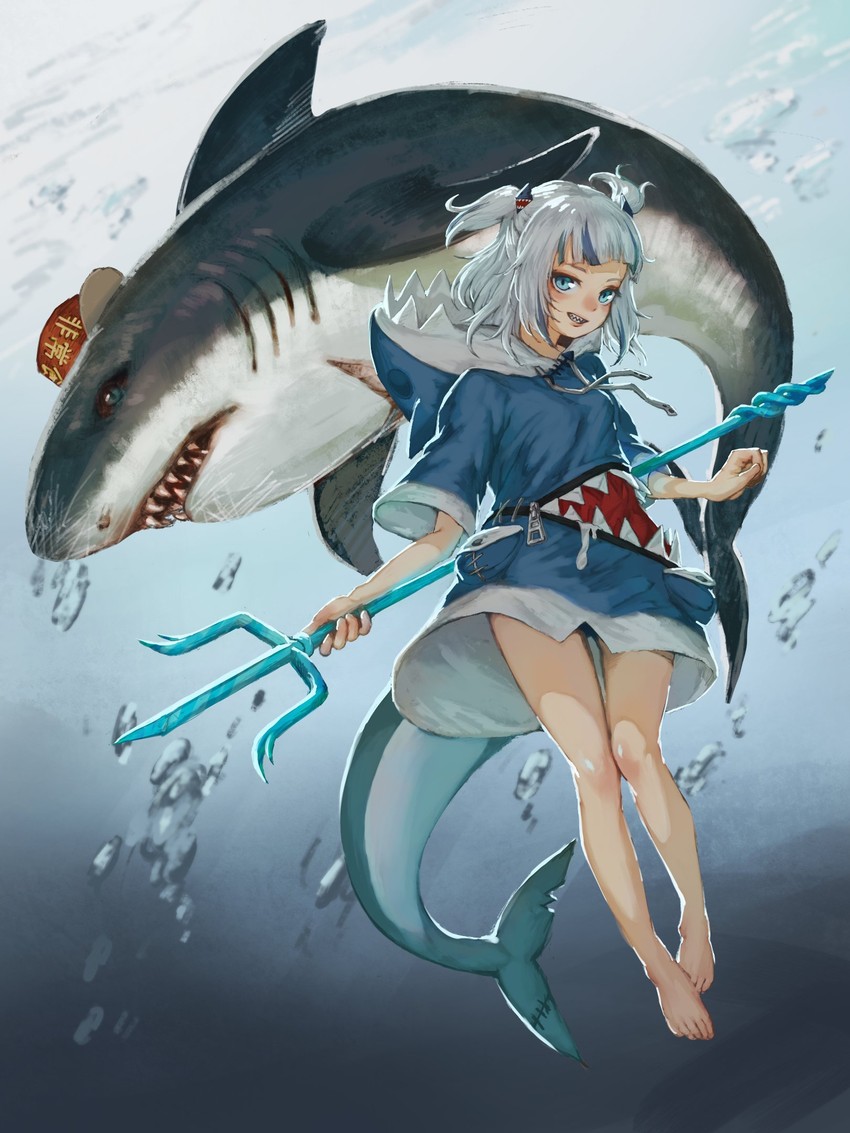 gawr gura and bloop (hololive and 1 more) drawn by zawaty