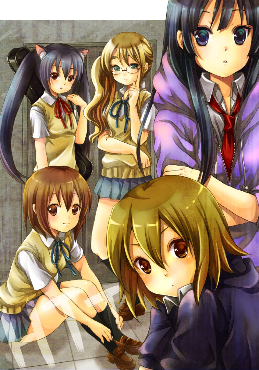 akiyama mio, nakano azusa, hirasawa yui, tainaka ritsu, and kotobuki tsumugi (k-on!) drawn by gouda_nagi