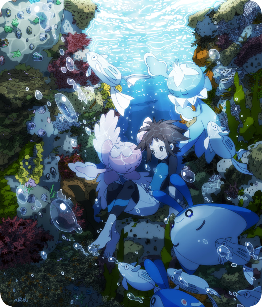 nate, frillish, remoraid, and mantyke (pokemon and 1 more) drawn by tamamochi