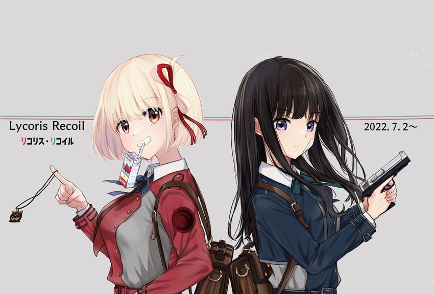 nishikigi chisato and inoue takina (lycoris recoil) drawn by futaba_(rei-futaba)