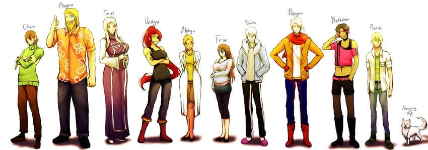 frisk, chara, sans, papyrus, undyne, and 6 more (undertale) drawn by frazie202