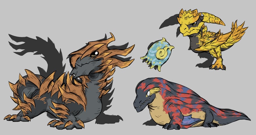 rey dau, jin dahaad, uth duna, and nu yaya (monster hunter and 1 more) drawn by miqo_te