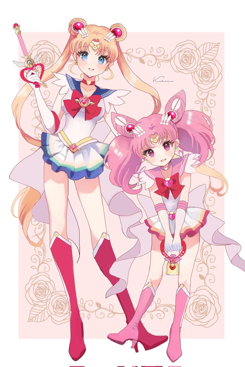 tsukino usagi, sailor moon, chibi usa, sailor chibi moon, super sailor moon, and 1 more (bishoujo senshi sailor moon and 1 more) drawn by koharumichi