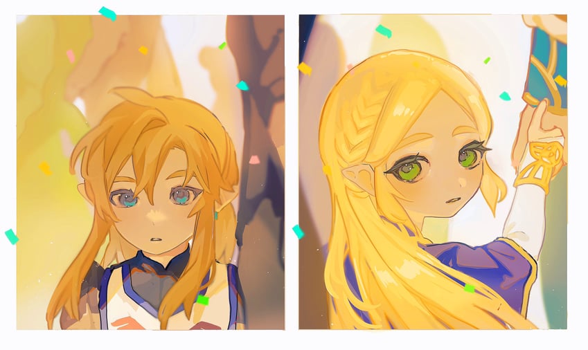 link and princess zelda (the legend of zelda and 1 more) drawn by shanodesu