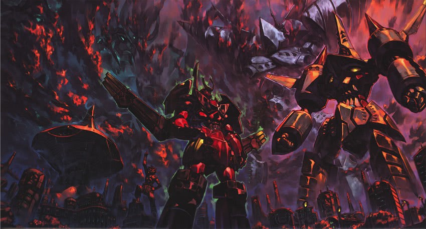 simon, kamina, gurren-lagann, tengen toppa gurren-lagann, chouginga gurren-lagann, and 1 more (tengen toppa gurren lagann) drawn by yoshinari_you