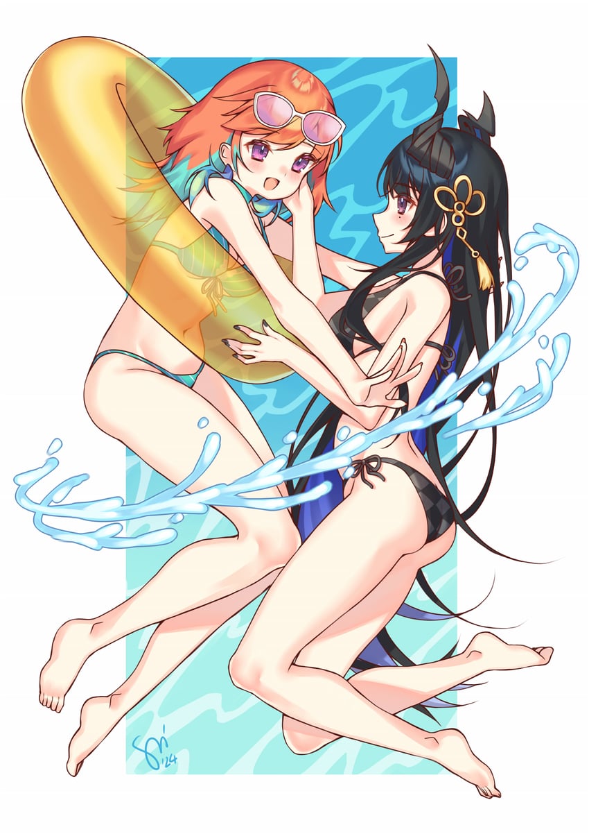takanashi kiara and nerissa ravencroft (hololive and 1 more) drawn by watashishi
