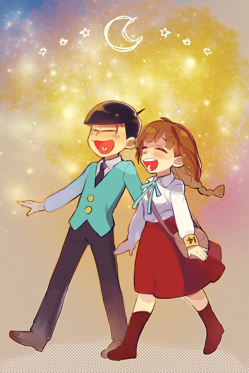 matsuno jyushimatsu and jyushimatsu's girlfriend (osomatsu and 2 more) drawn by mitsumu_eramu