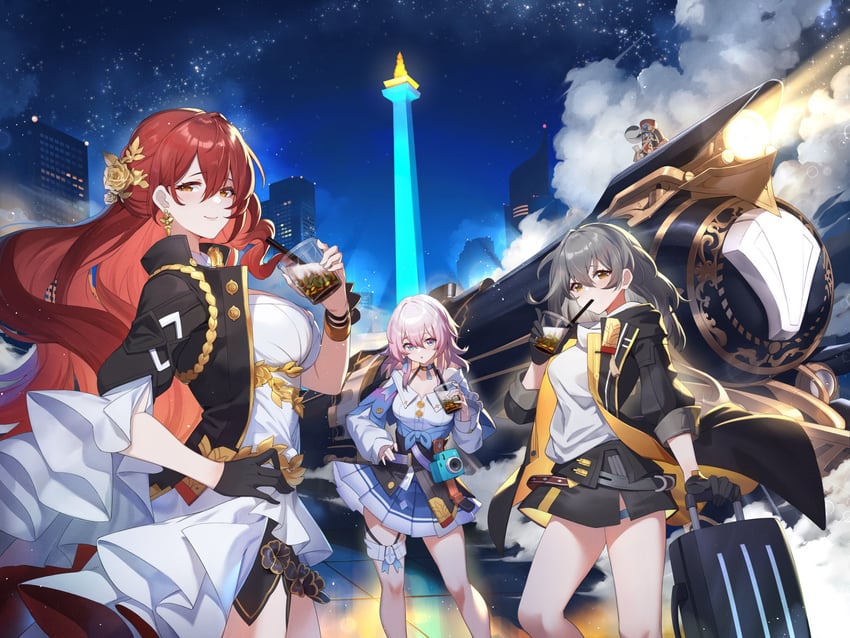 trailblazer, stelle, march 7th, himeko, and pom-pom (honkai and 1 more) drawn by raijuu_(bakanara)