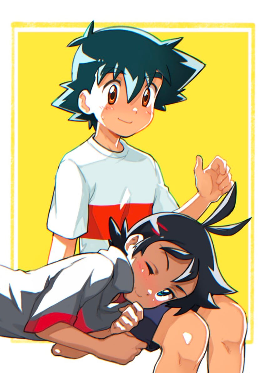 ash ketchum and goh (pokemon and 1 more) drawn by tama!_(lazyturtle)