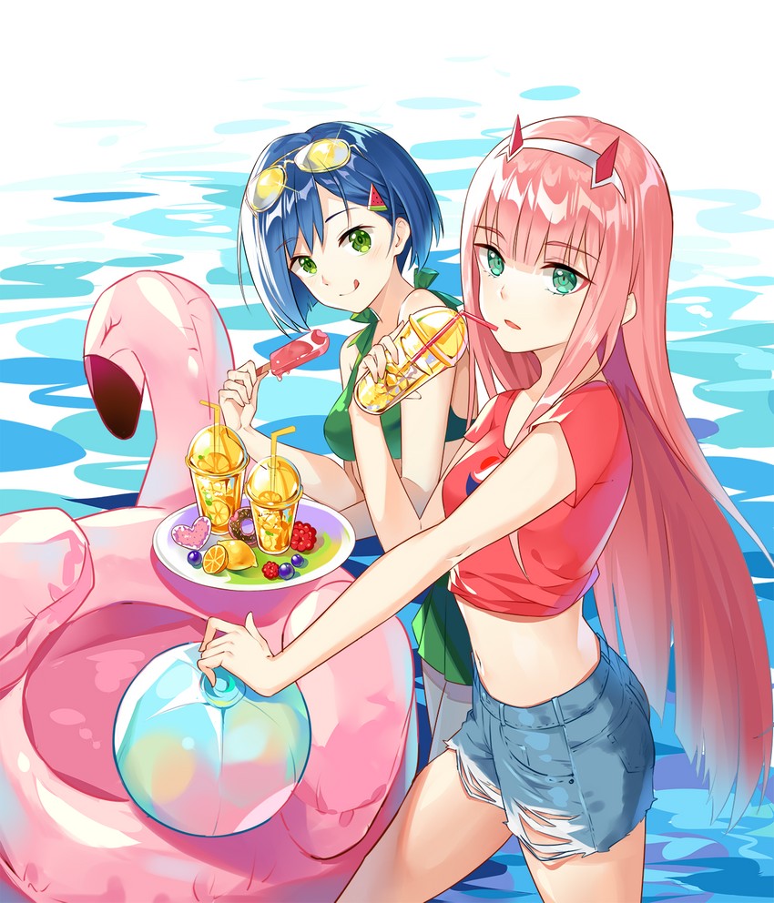 zero two and ichigo (darling in the franxx) drawn by xingxiang_senlin
